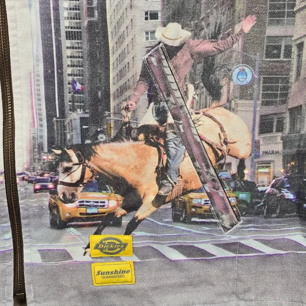 Dickies New York Sunshine Vest Mens Small City Cowboy Photoreal Canvas Full Zip